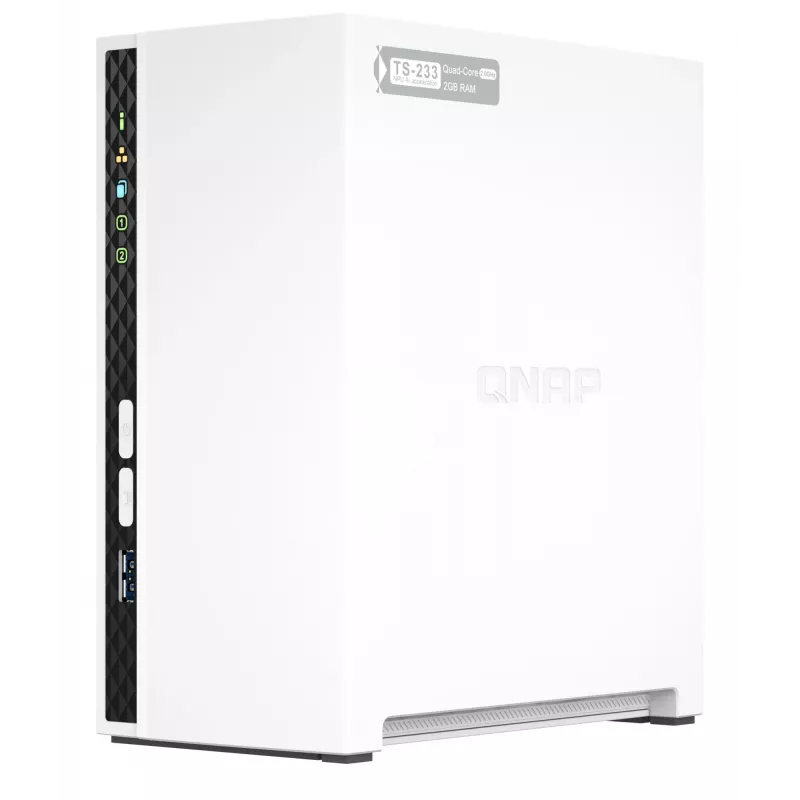 QNAP TS-233 NAS/glabāšanas serveris Tornis ARM Cortex-A55 2 GB 0 TB QNAP QTS Balts