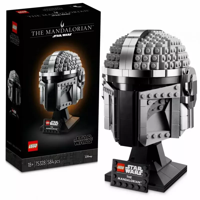 Konstrukciju rotaļlieta LEGO Mandalorietis ķivere 75328 — Zvaigžņu karu displeja modelis, kolekcionējams būvkomplekts, 584 gab., vecumam 18+