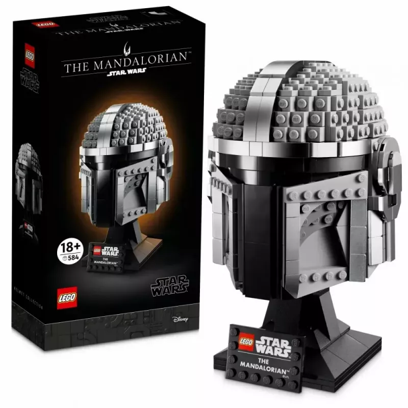 Konstrukciju rotaļlieta LEGO Mandalorietis ķivere 75328 — Zvaigžņu karu displeja modelis, kolekcionējams būvkomplekts, 584 gab., vecumam 18+