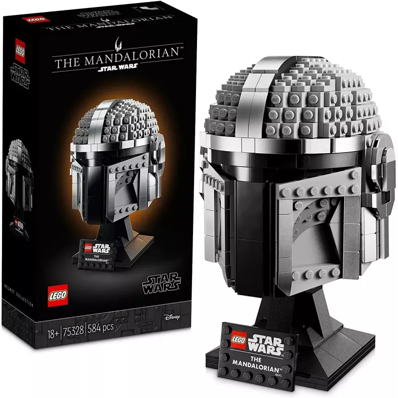 Konstrukciju rotaļlieta LEGO Mandalorietis ķivere 75328 — Zvaigžņu karu displeja modelis, kolekcionējams būvkomplekts, 584 gab., vecumam 18+