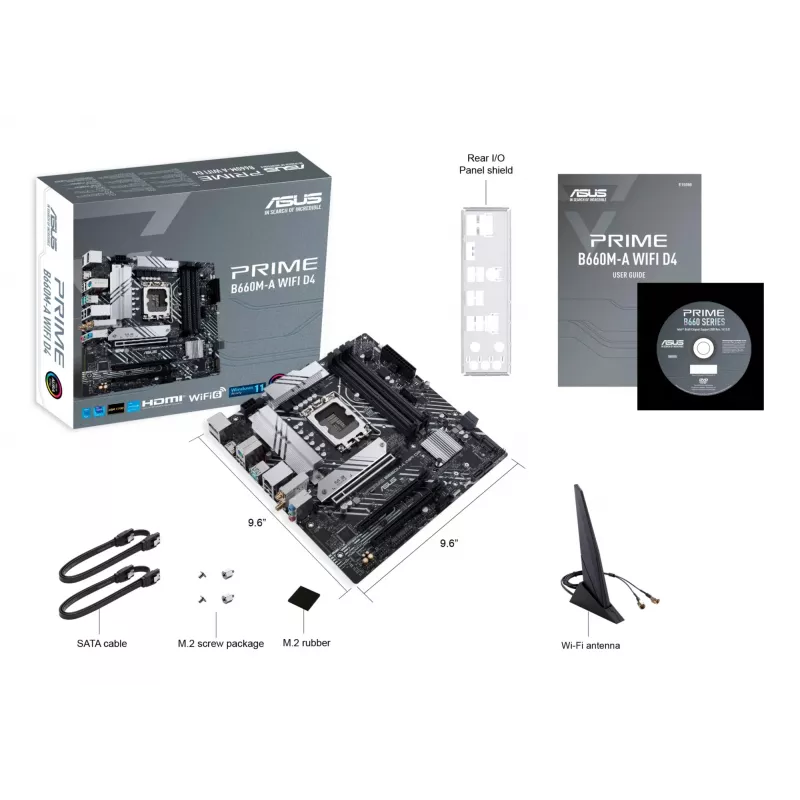 Mātesplate ASUS PRIME B660M-A WIFI D4 — Intel B660, LGA 1700, micro ATX, DDR4, 4 DIMM, Wi‑Fi 6, 2x M.2