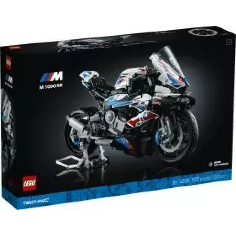 LEGO Technic motocikla modelis BMW M1000RR 42130 ar detalizētu dzinēju un strādājošu balstiekārtu