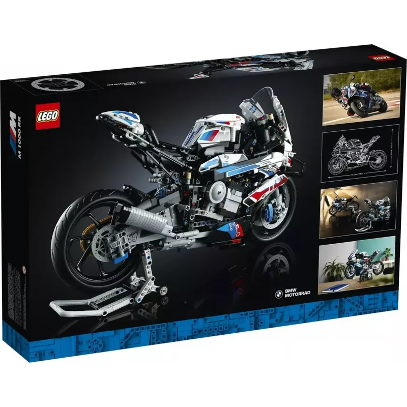 LEGO Technic motocikla modelis BMW M1000RR 42130 ar detalizētu dzinēju un strādājošu balstiekārtu