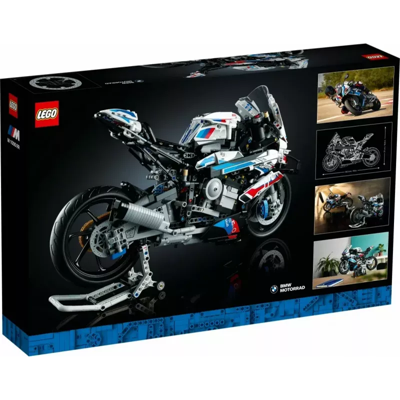 LEGO Technic motocikla modelis BMW M1000RR 42130 ar detalizētu dzinēju un strādājošu balstiekārtu