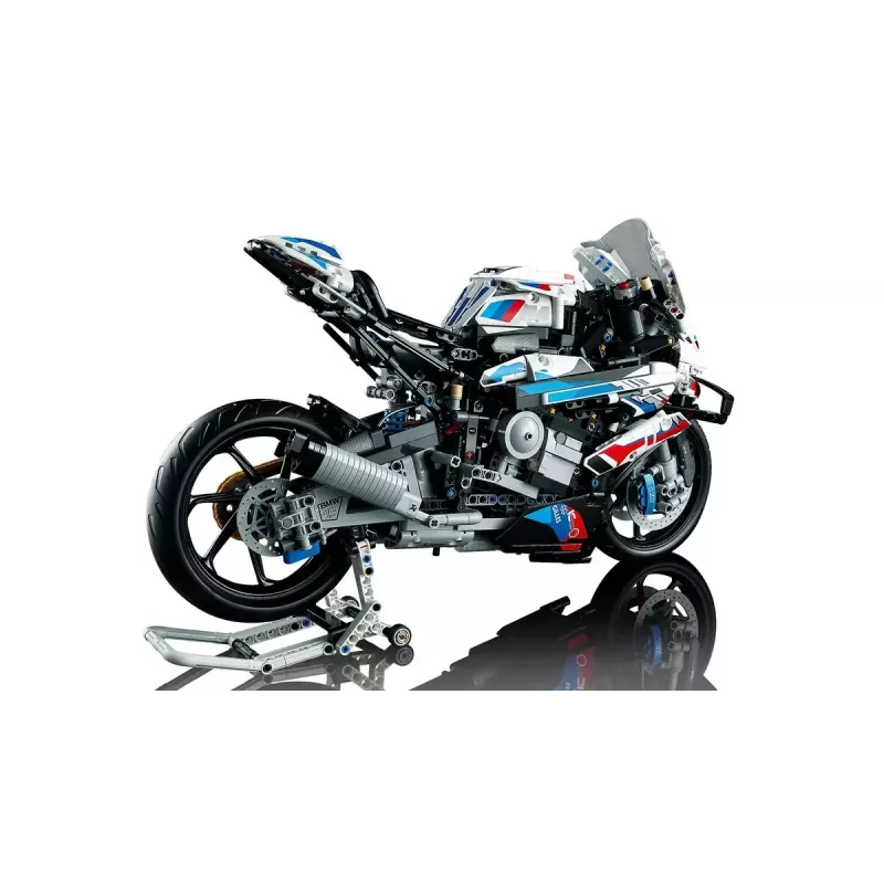 LEGO Technic motocikla modelis BMW M1000RR 42130 ar detalizētu dzinēju un strādājošu balstiekārtu