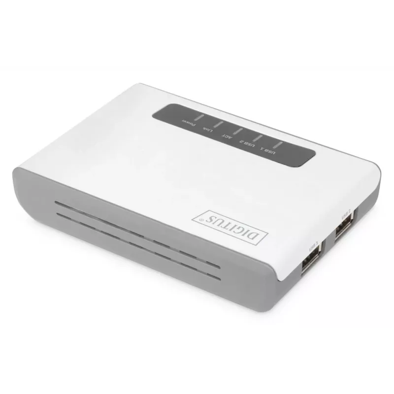 DIGITUS 2 portu USB 2.0 Wi-Fi tīkla serveris NAS USB centrmezgls drukas serveris