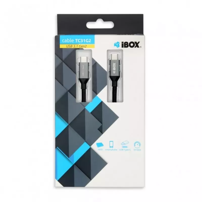 USB-C–USB-C kabelis IBOX IKUMTC31G2 USB 3.2 Gen 2, 1 m, melns