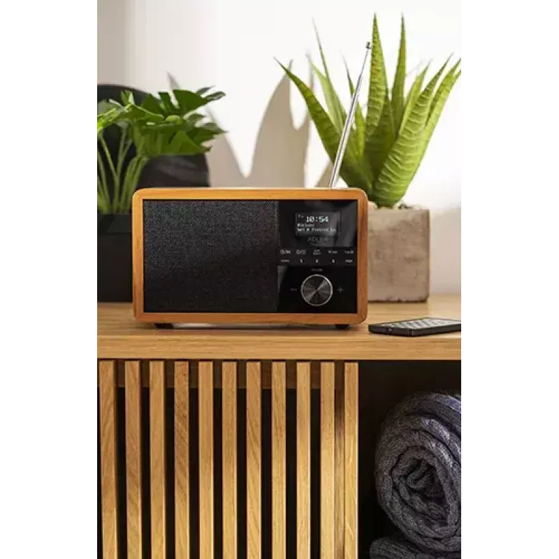 Pārnēsājamais radio Adler AD 1184 ar DAB+/FM/AM digitālo uztvērēju, Bluetooth 5.0, 15W, SD/USB, modinātājpulksteni, melns/koks
