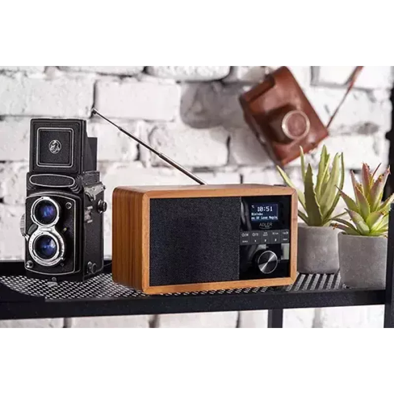 Pārnēsājamais radio Adler AD 1184 ar DAB+/FM/AM digitālo uztvērēju, Bluetooth 5.0, 15W, SD/USB, modinātājpulksteni, melns/koks