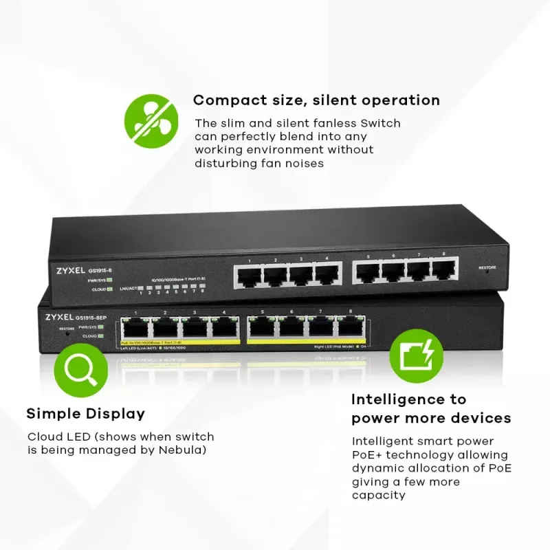 Zyxel GS1915-8 pārvaldāms L2 Gigabit Ethernet (10/100/1000) Melns