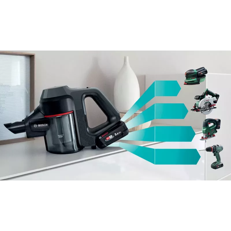 Bosch BBS712A bezvadu slotas putekļsūcējs/elektriskā slota 2-in-1 bezvadu slotas putekļsūcējs Akumulators Sauss Higiēnas filtrs Bez maisa 0.3 L Grafīts
