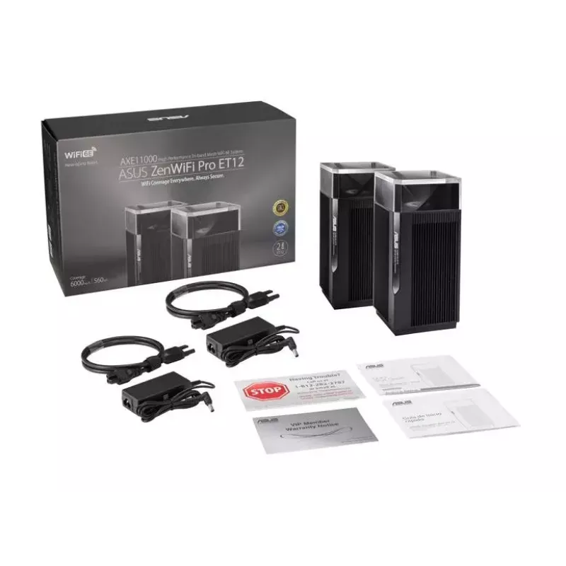ASUS ZenWiFi Pro ET12 Tri-band (2.4 GHz / 5 GHz / 6 GHz) Wi-Fi 6E (802.11ax) Melns 3 Iekšējās