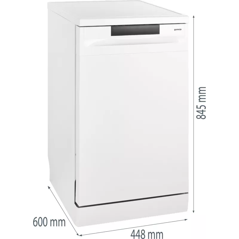 Brīvi stāvoša trauku mazgājamā mašīna Gorenje GS520E15W — 9 trauku komplekti, 47 dB, 448×600×845 mm, 9 L/ciklā