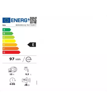 Beko BDIN38521Q pilnībā iebūvējama trauku mazgājamā mašīna, 15 komplekti, 44 dB