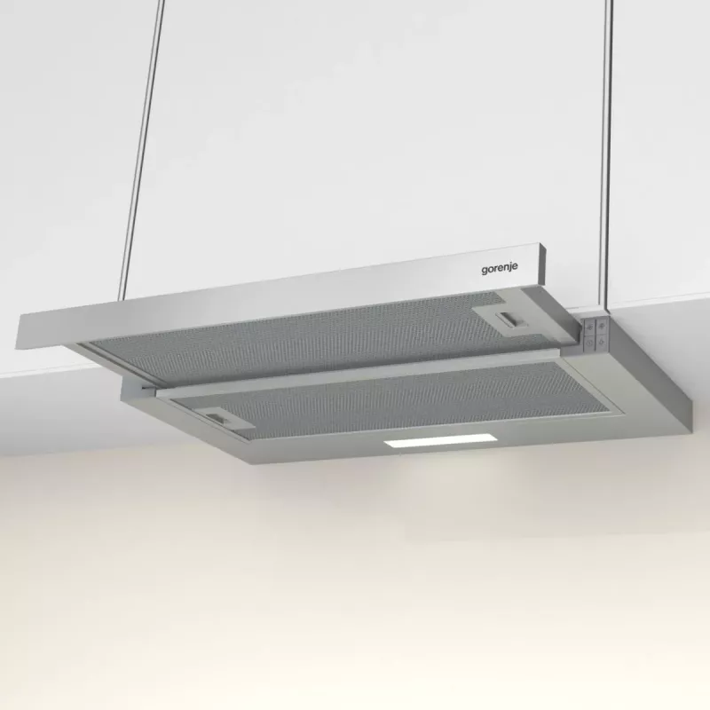 Iebūvējamā tvaika nosūcēja Gorenje TH62E3X, alumīnija filtrs, trokšņa līmenis: mērens