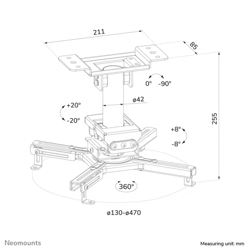 Neomounts CL25-530BL1 projektora griestu stiprinājums - augstums 25,5 cm - vienkārša uzstādīšana - pilna kustība