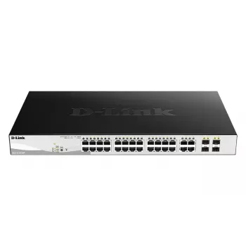 Pārvaldāms L2 gigabitu PoE komutators D-Link DGS-1210-24P — 24x 10/100/1000 RJ-45, IEEE 802.3af/at, 56 Gbit/s, 19 collu plaukta montējams, melns