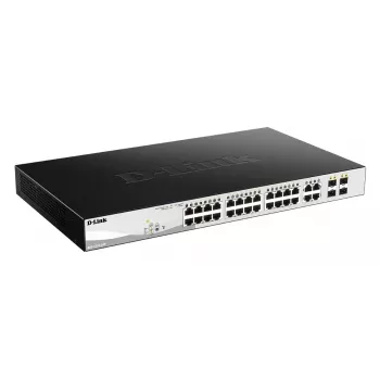 Pārvaldāms L2 gigabitu PoE komutators D-Link DGS-1210-24P — 24x 10/100/1000 RJ-45, IEEE 802.3af/at, 56 Gbit/s, 19 collu plaukta montējams, melns