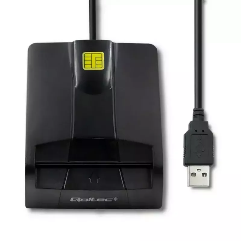 Karšu lasītājs QOLTEC 50634 USB Type-C, ABS korpuss, 90×69 mm, 1,0 m kabelis, melns