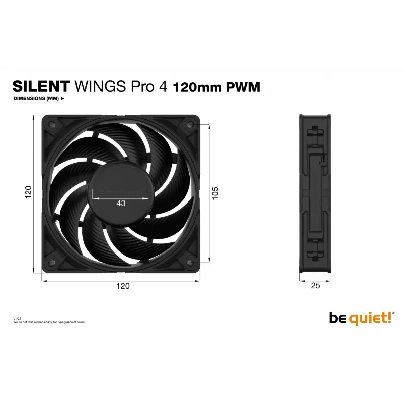 be quiet! SILENT WINGS PRO 4 | 120mm PWM datora korpusa ventilators 12 cm Melns 1 gab.