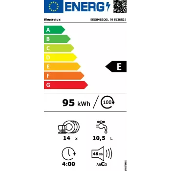 Iebūvējamā trauku mazgājamā mašīna Electrolux EES848200L — 14 trauku komplekti, 46 dB, AirDry, 8 programmas, pilna izmēra 60 cm