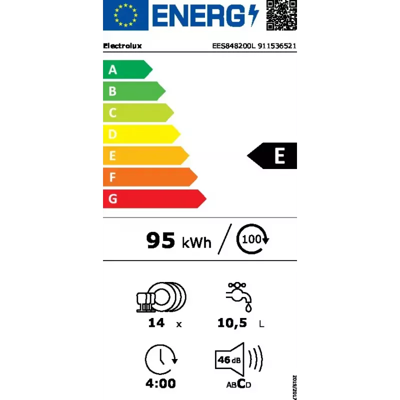 Iebūvējamā trauku mazgājamā mašīna Electrolux EES848200L — 14 trauku komplekti, 46 dB, AirDry, 8 programmas, pilna izmēra 60 cm