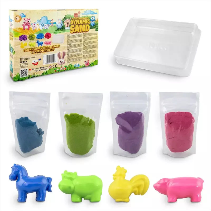 Bērnu kinētiskās smiltis Tuban DYNAMIC SAND SET – FARM Daudzkrāsains