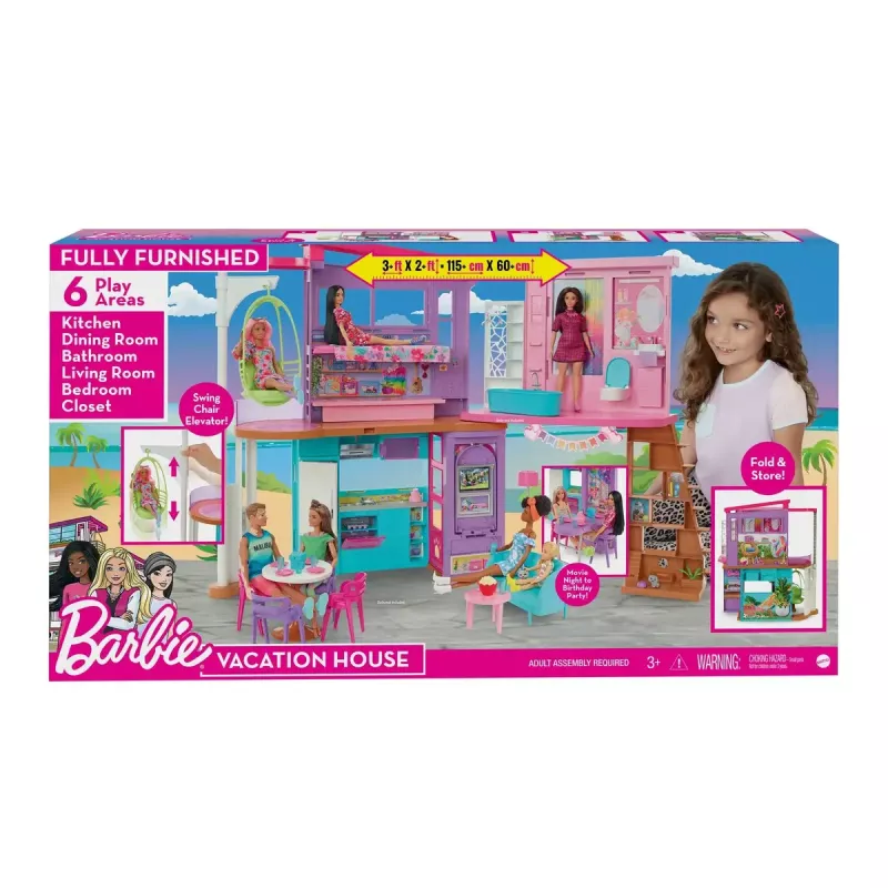 Barbie brīvdienu mājas rotaļu komplekts ar 30+ detaļām, rotaļlieta bērniem no 3 gadu vecuma