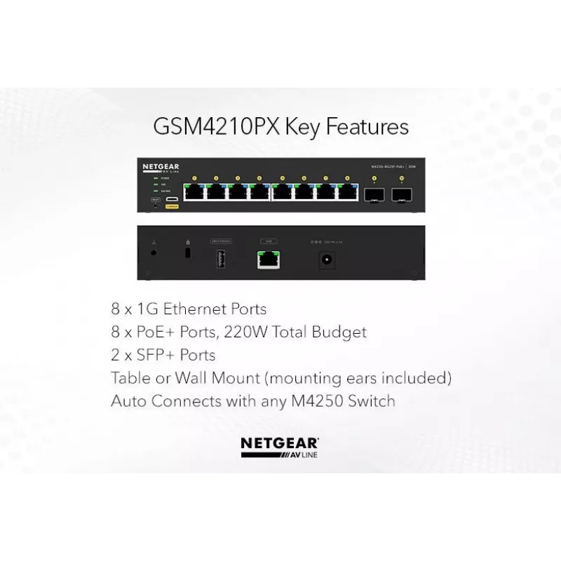 Pārvaldāms slēdzis NETGEAR GSM4210PD-100EUS 8x1G PoE+ 110W 1xSFP