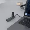 USB-C centrmezgls SAVIO AK-57 ar 3 × USB-A, RJ-45 Gigabit Ethernet (5000 Mbit/s), alumīnija pelēks