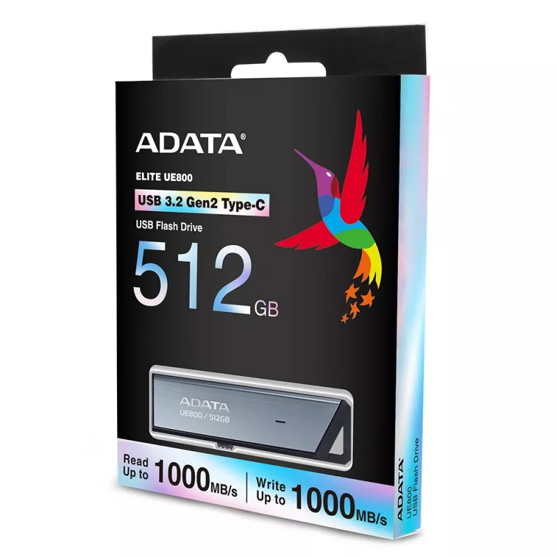 ADATA UE800 USB zibatmiņa 512 GB USB Type-C 3.2 Gen 2 (3.1 Gen 2) sudrabota