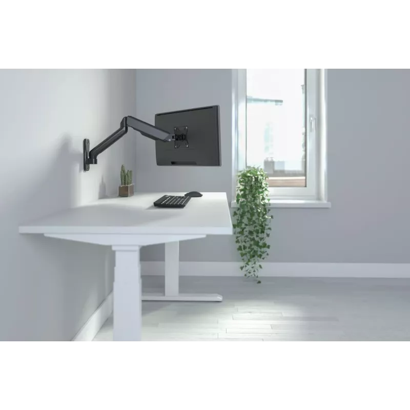 DIGITUS Vienas gāzes atsperes monitora sienas stiprinājums 32 collām, maks. 9 kg, melns