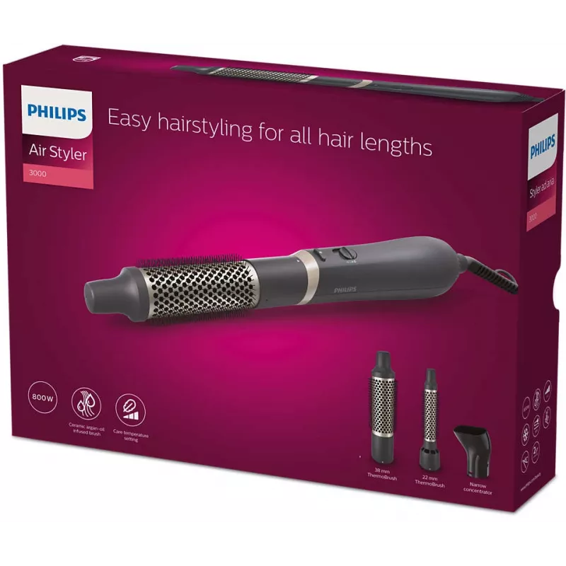 Philips 3000 series BHA301/00 matu veidošanas ierīce Matu veidošanas komplekts Silts Melns 800 W 1,8 m