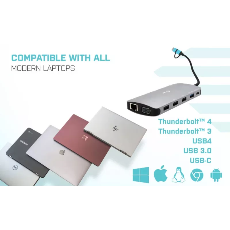 i-tec USB 3.0 USB-C/Thunderbolt 3x Display Metal Nano Dock ar LAN + Power Delivery 100 W