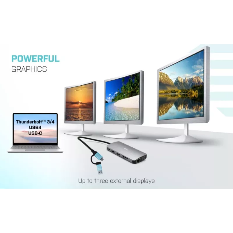 i-tec USB 3.0 USB-C/Thunderbolt 3x Display Metal Nano Dock ar LAN + Power Delivery 100 W