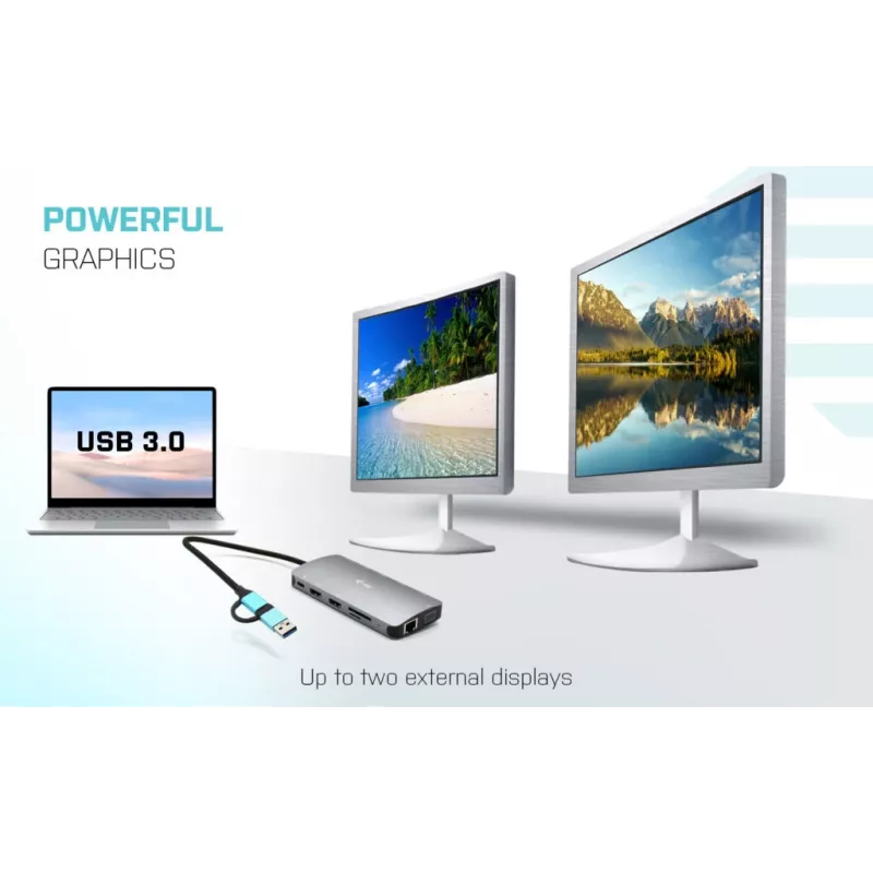 i-tec USB 3.0 USB-C/Thunderbolt 3x Display Metal Nano Dock ar LAN + Power Delivery 100 W