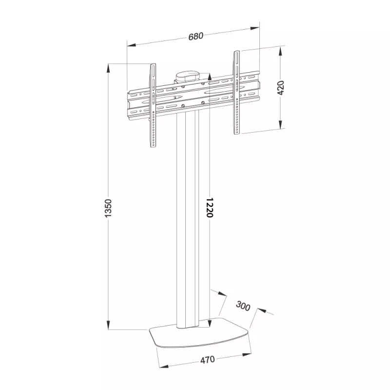 Grīdas TV stiprinājums TECHLY ICA-TR27 32–55 collu (81,3–139,7 cm), VESA 100x100–600x400, slīpums -15–0°, maks. slodze 40 kg, melns