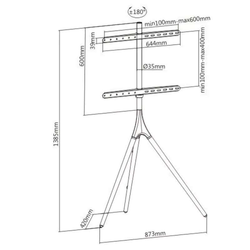 Grīdas TV stiprinājums TECHLY ICA-TR18SAM 45 collu–65 collu (114,3–165,1 cm) televizoriem, VESA 200x200–600x400, kravnesība 32 kg, riekstkoka krāsā