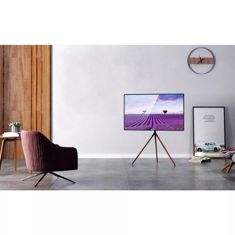 Grīdas TV stiprinājums TECHLY ICA-TR18SAM 45 collu–65 collu (114,3–165,1 cm) televizoriem, VESA 200x200–600x400, kravnesība 32 kg, riekstkoka krāsā