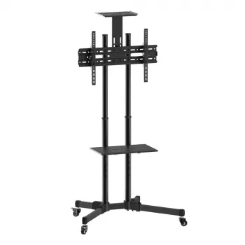 Grīdas statīva stiprinājums TECHLY ICA-TR16T 37 collu–70 collu displejiem, VESA 200x200–600x400, līdz 50 kg, augstuma regulēšana, riteņi, slīpums ±10° (melns)