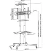 Grīdas statīva stiprinājums TECHLY ICA-TR16T 37 collu–70 collu displejiem, VESA 200x200–600x400, līdz 50 kg, augstuma regulēšana, riteņi, slīpums ±10° (melns)