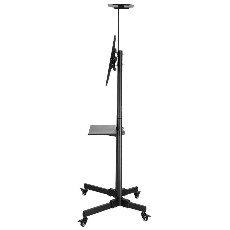 Grīdas statīva stiprinājums TECHLY ICA-TR16T 37 collu–70 collu displejiem, VESA 200x200–600x400, līdz 50 kg, augstuma regulēšana, riteņi, slīpums ±10° (melns)