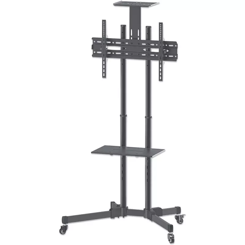 Grīdas statīva stiprinājums TECHLY ICA-TR16T 37 collu–70 collu displejiem, VESA 200x200–600x400, līdz 50 kg, augstuma regulēšana, riteņi, slīpums ±10° (melns)
