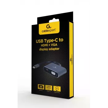 GEMBIRD Alt-DP USB Type-C uz HDMI + VGA displeja adapteris - pelēks