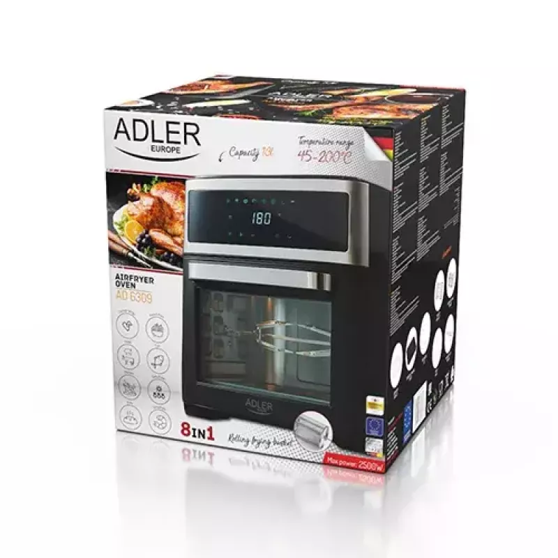 Karstā gaisa fritieris krāsns Adler AD 6309 13 L 2500 W Melns/Sudraba, skārienjutīga vadība, rotisserie