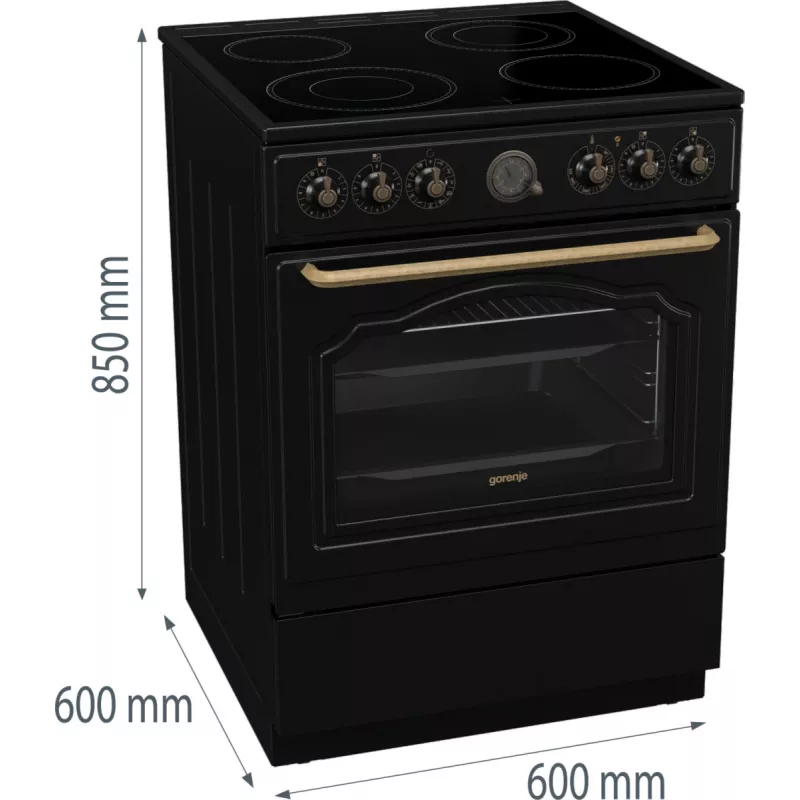 Gorenje GECS6B71CLB Brīvi stāvoša plīts Elektriskā keramikas plīts virsma Melna