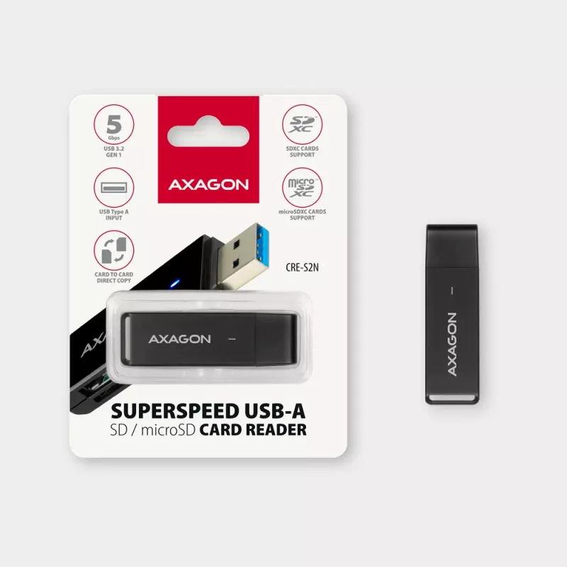 Card Reader Axagon CRE-S2N USB 3.2 Gen 1 Type-A Melns