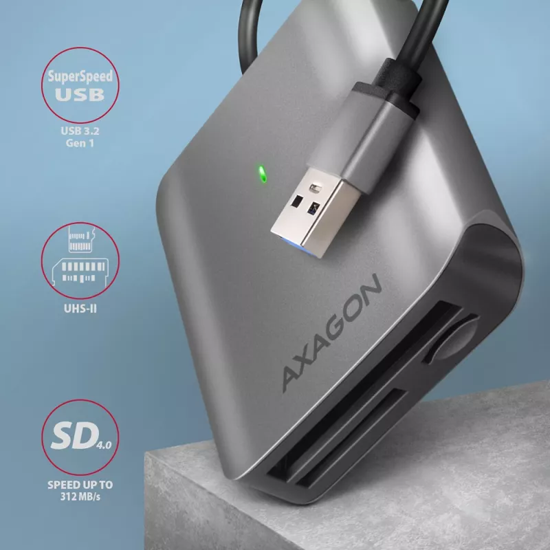 Axagon CRE-S3 ārējais USB-A 3.2 Gen 1 3 slotu & LUN SD/microSD/CF karšu lasītājs USB 3.2 Gen 1 (3.1 Gen 1) Type-A pelēks