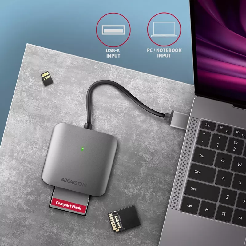 Axagon CRE-S3 ārējais USB-A 3.2 Gen 1 3 slotu & LUN SD/microSD/CF karšu lasītājs USB 3.2 Gen 1 (3.1 Gen 1) Type-A pelēks