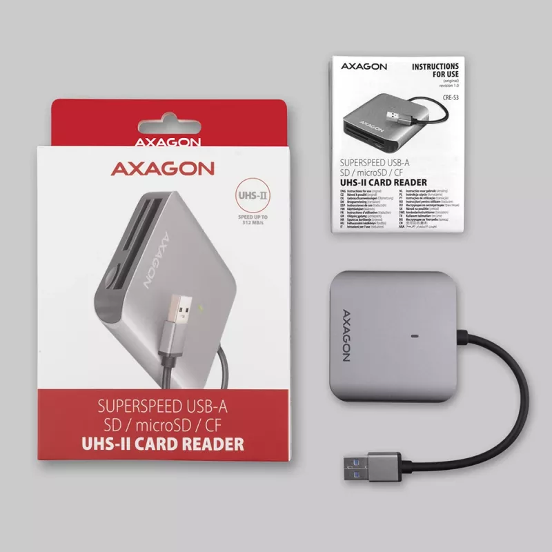 Axagon CRE-S3 ārējais USB-A 3.2 Gen 1 3 slotu & LUN SD/microSD/CF karšu lasītājs USB 3.2 Gen 1 (3.1 Gen 1) Type-A pelēks